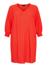 NO. 1 BY OX Loose v neck dress and 3/4 sleeves and smock cuffs Kjoler Tomato Red