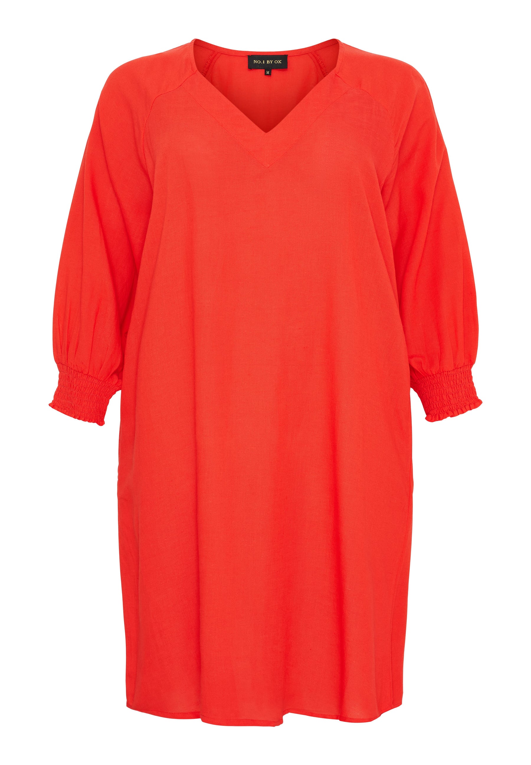 NO. 1 BY OX Loose v neck dress and 3/4 sleeves and smock cuffs Kjoler Tomato Red