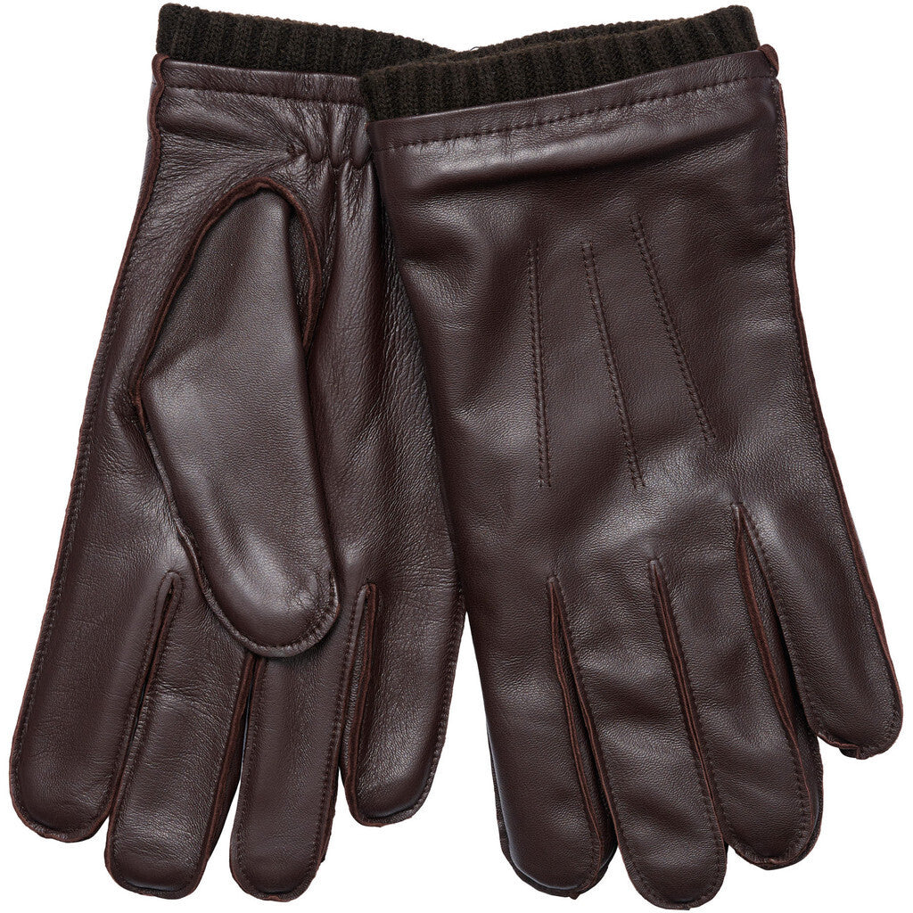 NOTYZ HIM Men's Leather Gloves w. Knitted Cuff Handsker Brun