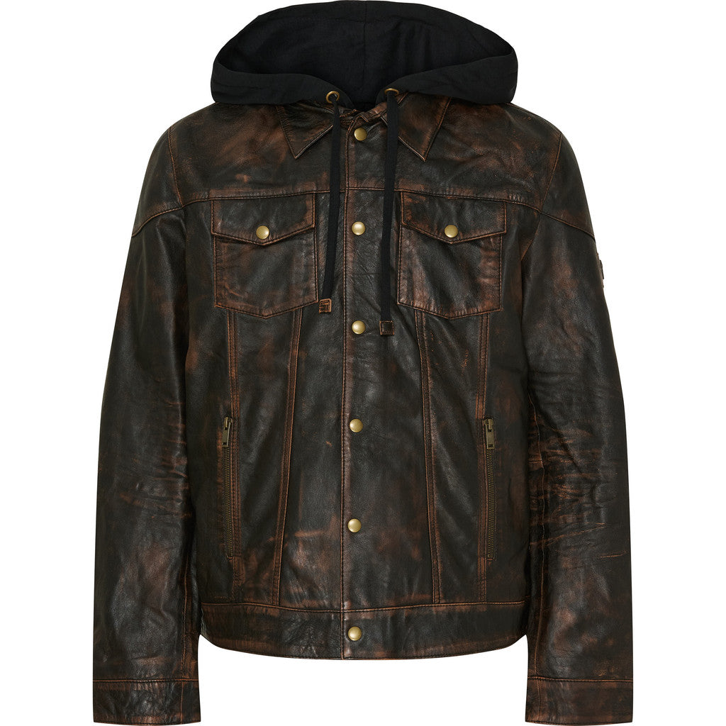 NOTYZ HIM Mens Jacket w. Hood Jakker Dark Brown w. Antique Brass acc.