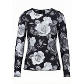 NO. 1 BY OX Mesh O neck Blouse LS Bluser Grey Black big Flowers