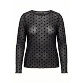 NO. 1 BY OX Mesh O neck Blouse LS Bluser Black w Black hearts
