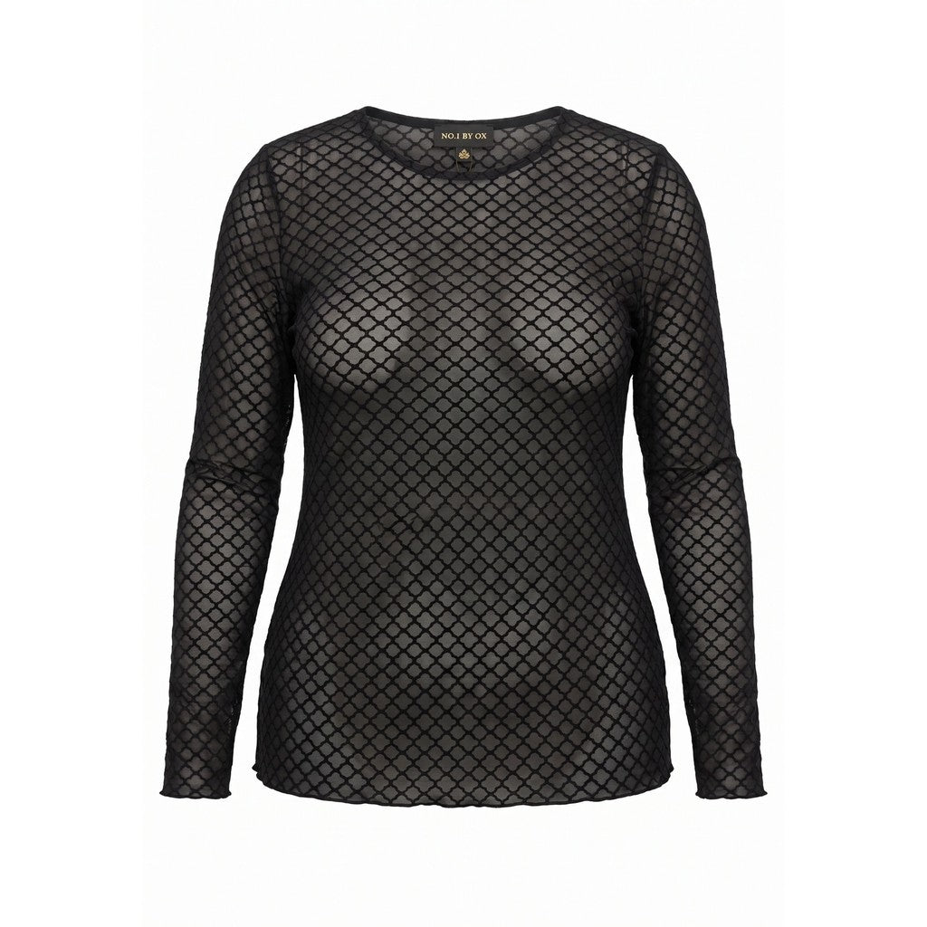 NO. 1 BY OX Mesh O neck Blouse LS Bluser