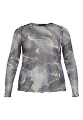 NO. 1 BY OX Mesh bluse Bluser Black and Grey graphic print