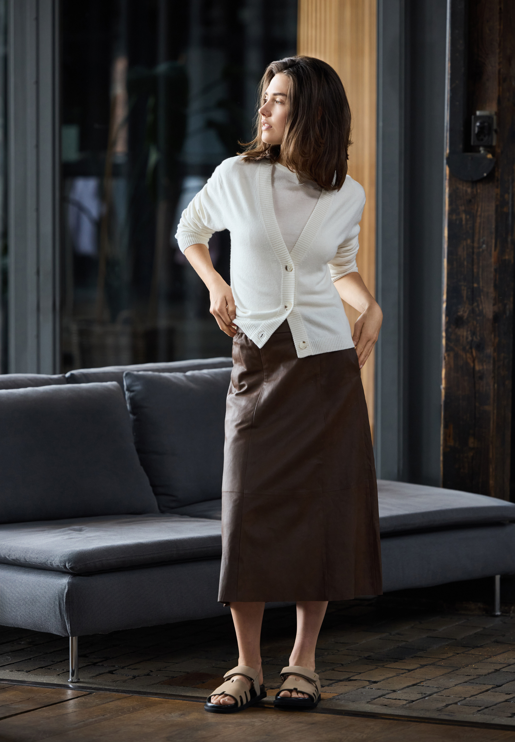 BTFCPH Midi A-shape nederdel i læder Nederdele Brun