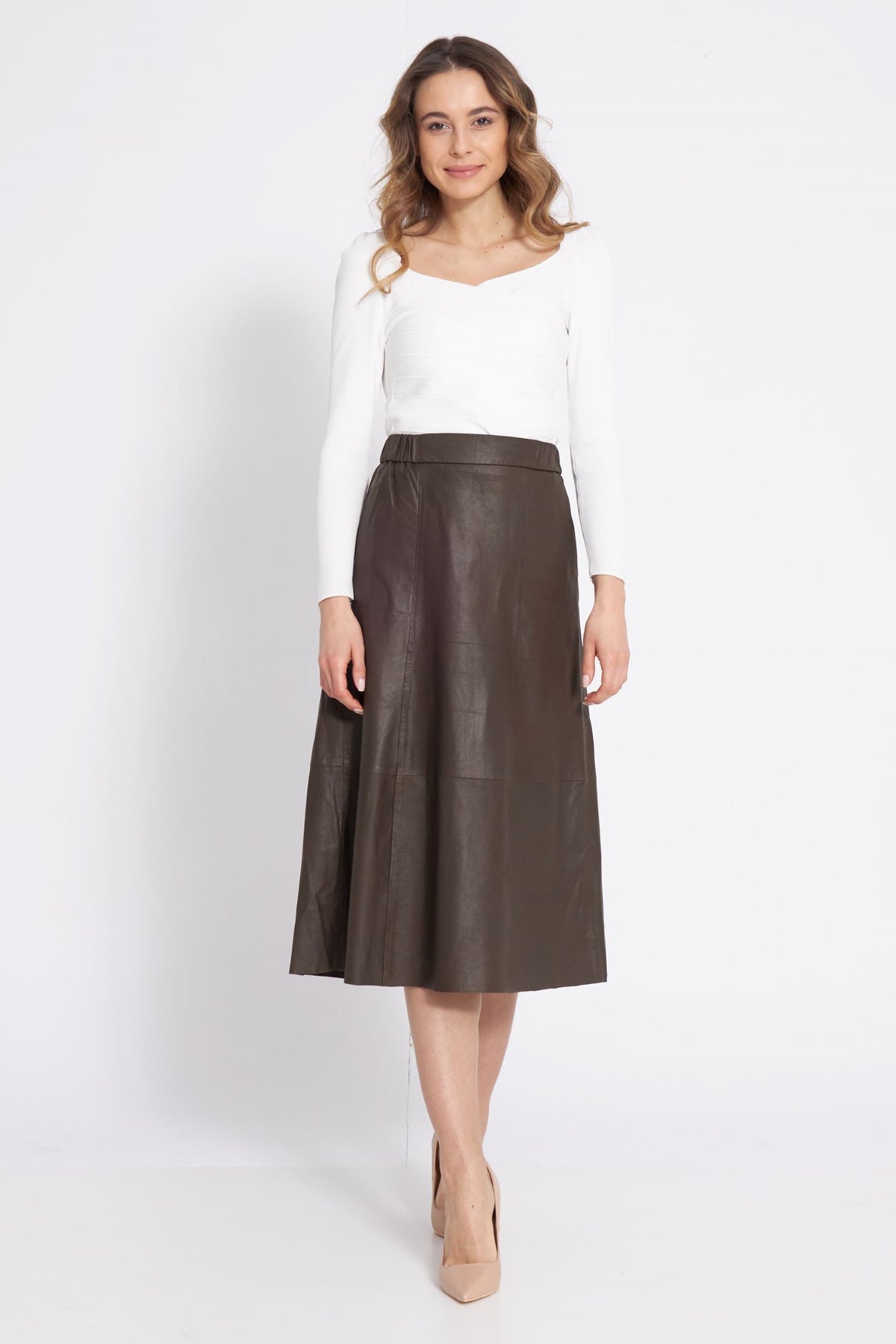 BTFCPH Midi A-shape nederdel i læder Nederdele Brun