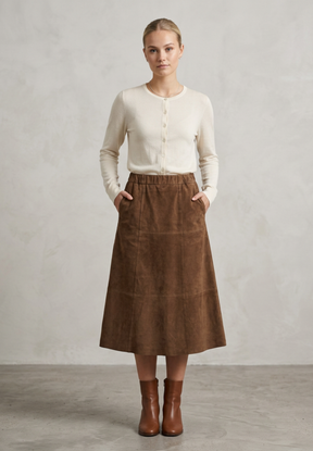 NOTYZ Midi A-shape nederdel i ruskind Nederdele Hazelnut