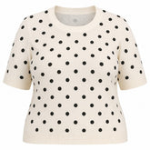 NO. 1 BY OX O neck knit SS Blouse w dots Knit Beige