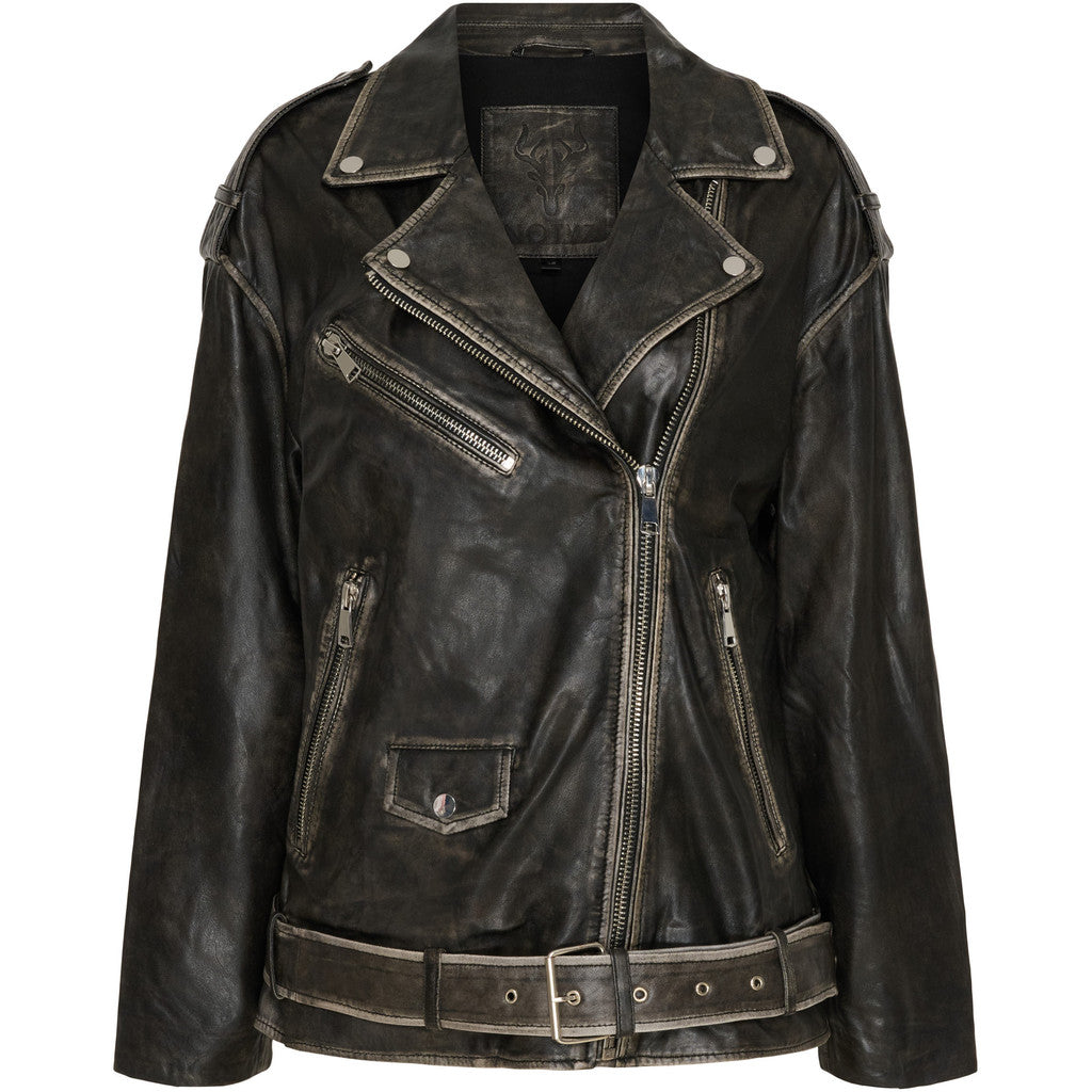NOTYZ Oversized bikerjakke med bælte Jakker Black/White w. Silver acc.
