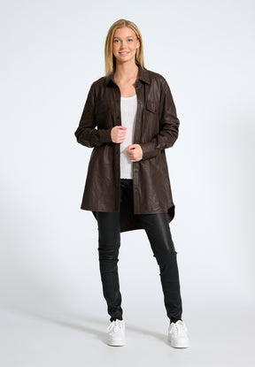 NOTYZ Oversized skjorte i læder Skjorter Brun