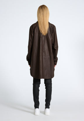 NOTYZ Oversized skjorte i læder Skjorter Brun
