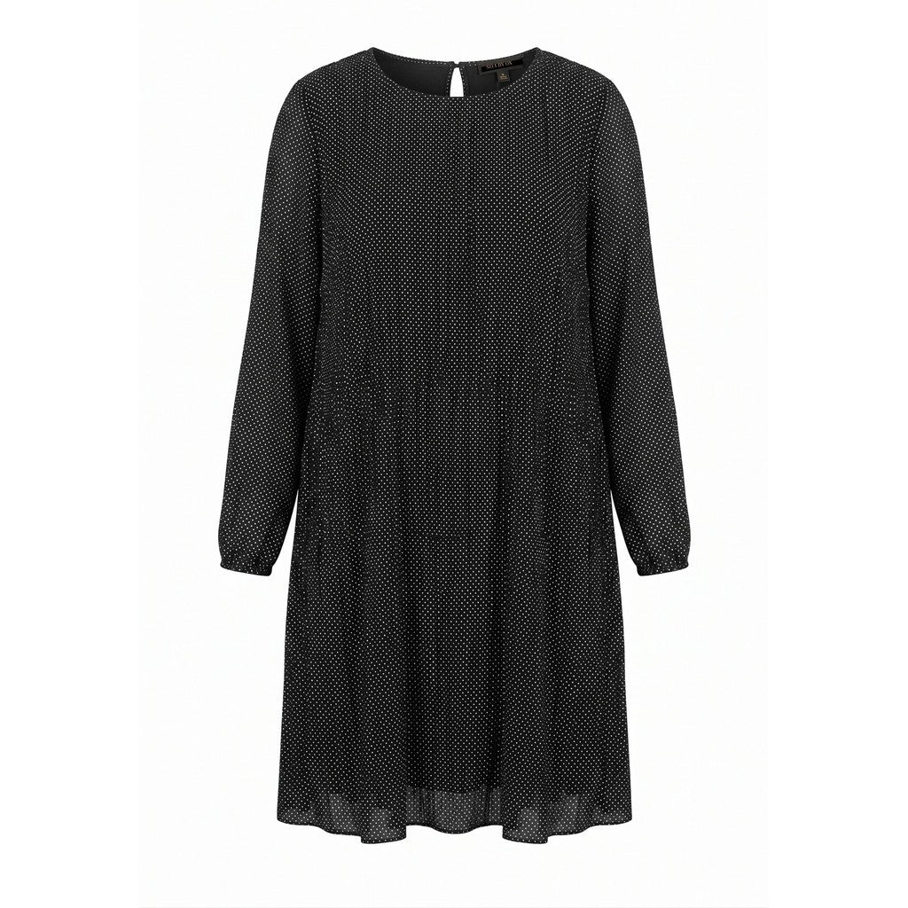 NO. 1 BY OX Pleated LS Dress Kjoler Black w White Dots