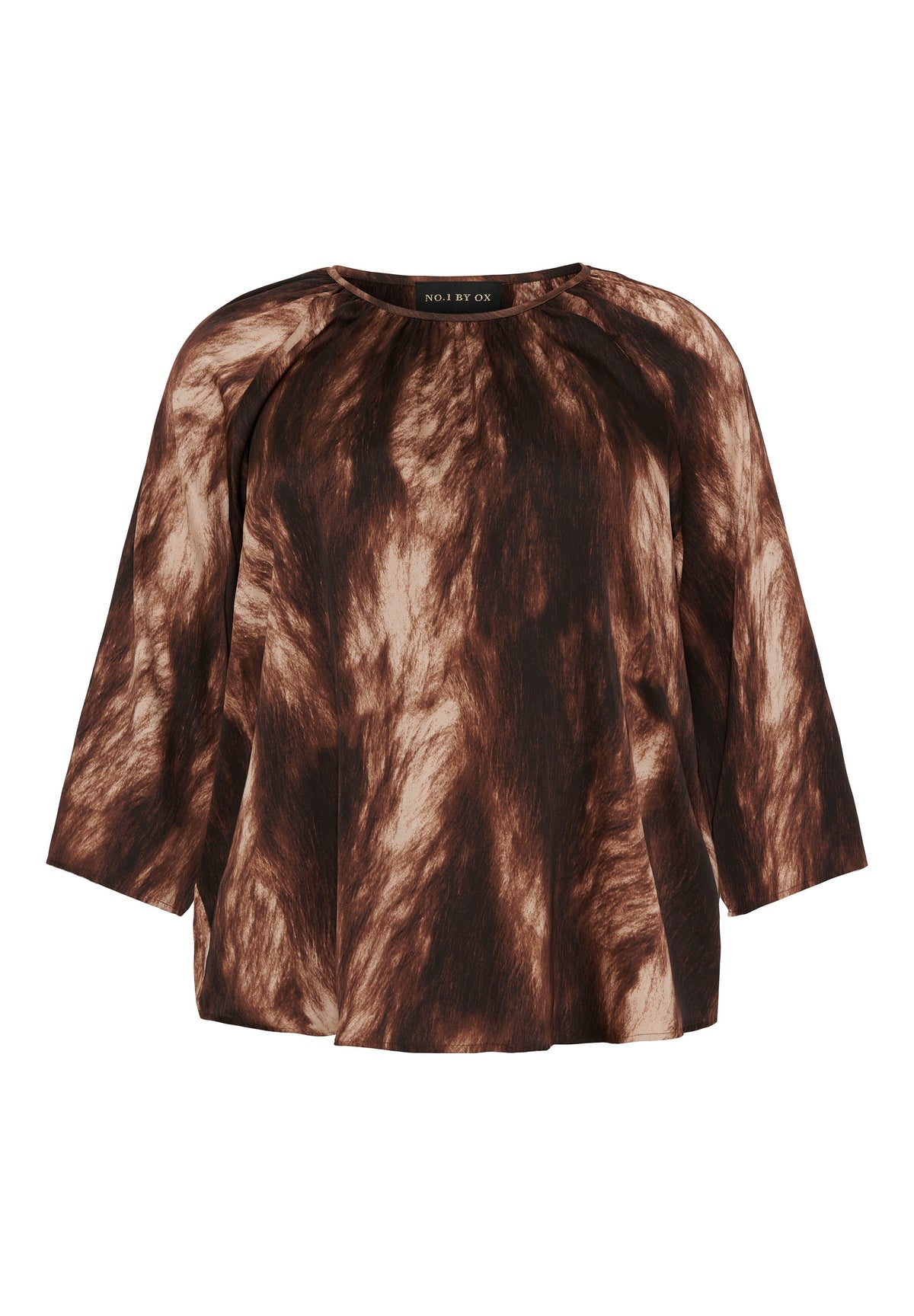 NO. 1 BY OX Printet bluse med 3/4 ærmer Bluser Mocca Brown and Cream Graphic Print