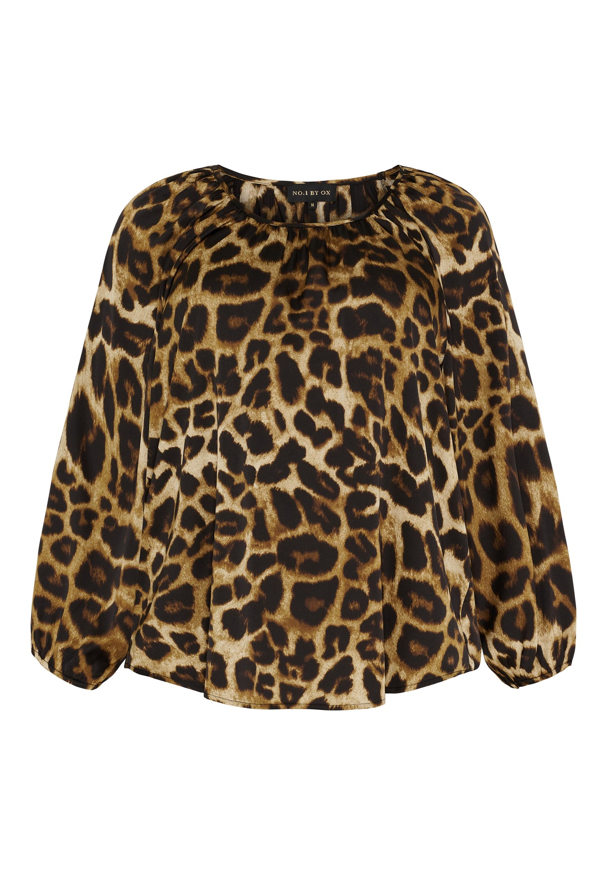 NO. 1 BY OX Raglanbluse med Rynker ved Hals og 3/4 Ærmer Bluser Mocca Brown Leo Print