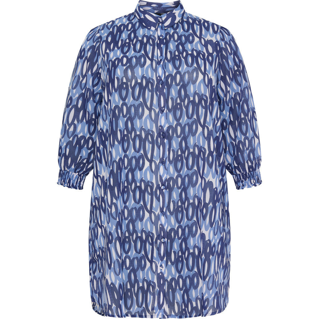 NO. 1 BY OX Shirt Dress w 1/2 sleeves Kjoler Blue and Light Blue oval circles