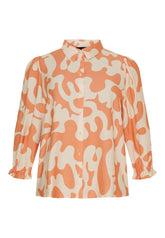 NO. 1 BY OX Shirt w 3/4 puff sleeves Skjorter Sand w Coral Reef splatter print