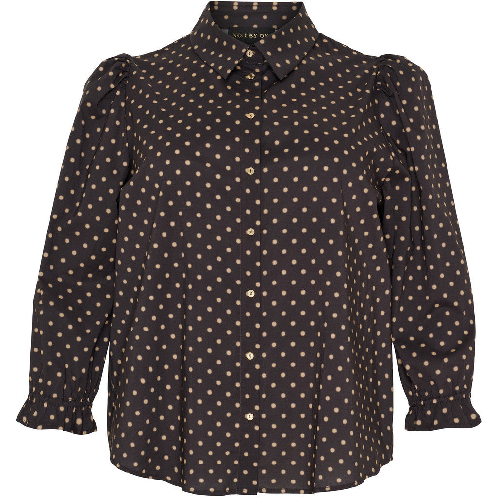 NO. 1 BY OX Shirt w 3/4 puff sleeves Skjorter Black w Camel Dots