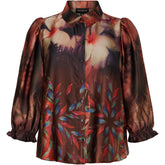 NO. 1 BY OX Shirt w 3/4 puff sleeves Skjorter Deep Red w Meadow flowers