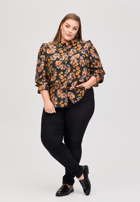 NO. 1 BY OX Elegant skjorte med blomsterprint Skjorter Black w Marmalade Rose flowers