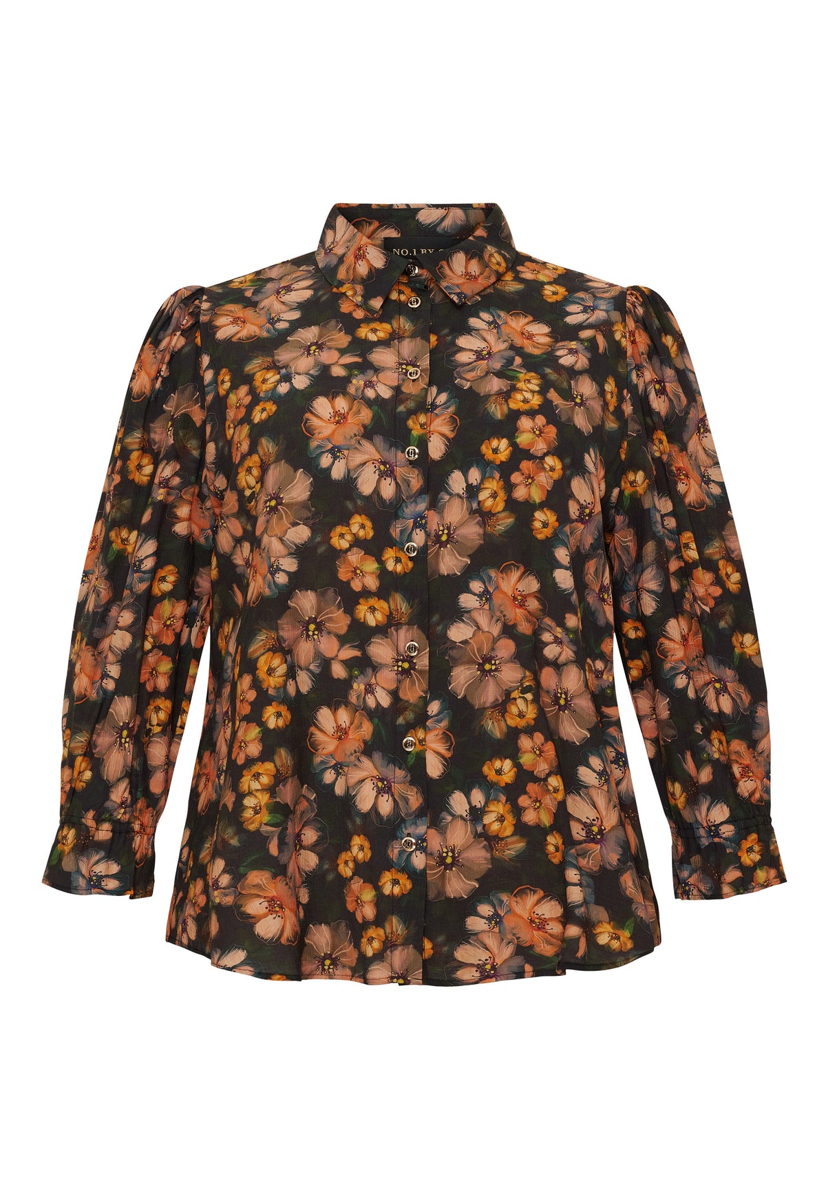 NO. 1 BY OX Elegant skjorte med blomsterprint Skjorter Black w Marmalade Rose flowers