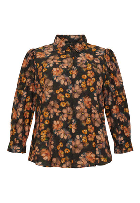 NO. 1 BY OX Elegant skjorte med blomsterprint Skjorter Black w Marmalade Rose flowers