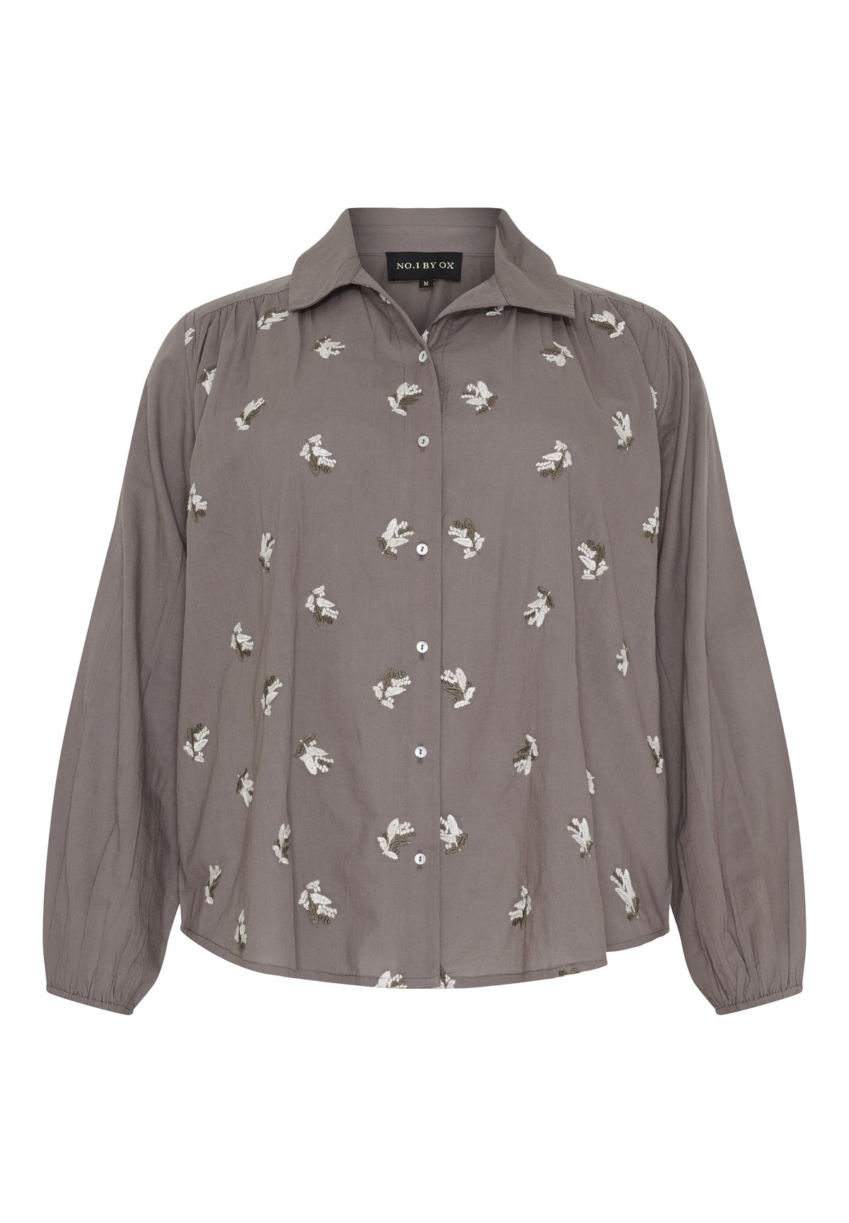 NO. 1 BY OX Shirt w embroidered flowers and long sleeves w elastic in cuffs Skjorter Brun
