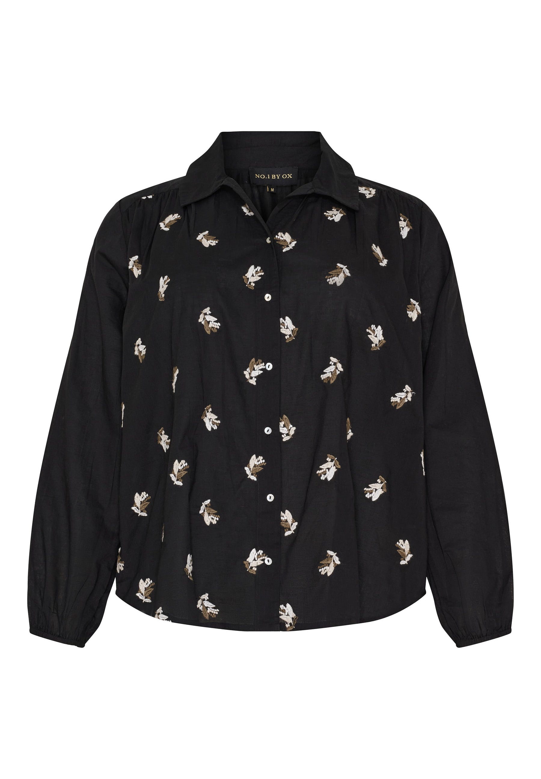 NO. 1 BY OX Shirt w embroidered flowers and long sleeves w elastic in cuffs Skjorter Sort