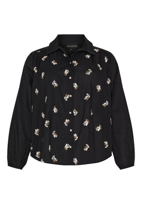 NO. 1 BY OX Shirt w embroidered flowers and long sleeves w elastic in cuffs Skjorter Sort