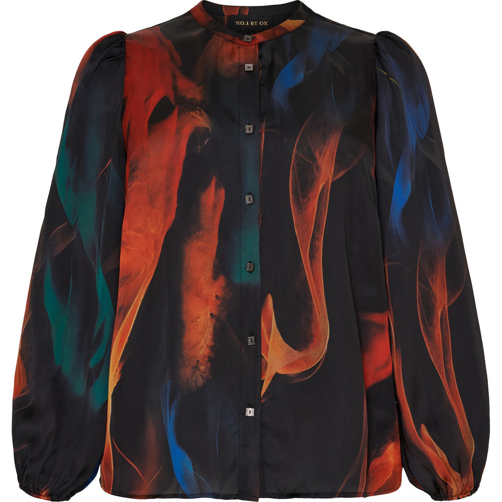 NO. 1 BY OX Shirt w long puff sleeve Skjorter Flame coloured print
