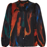 NO. 1 BY OX Shirt w long puff sleeve Skjorter Flame coloured print