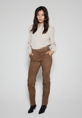 NOTYZ Skindbuks med lige ben Bukser Hazelnut w. Light Gold acc.