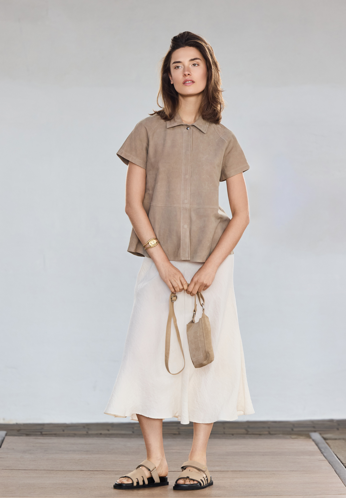 BTFCPH Skjorte i ruskind med korte ærmer Skjorter Ivory w. Silver acc.