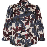 NO. 1 BY OX Skjorte med 3/4 ærmer Skjorter Cream White W big Blue, Decadent Chocolate Flowers
