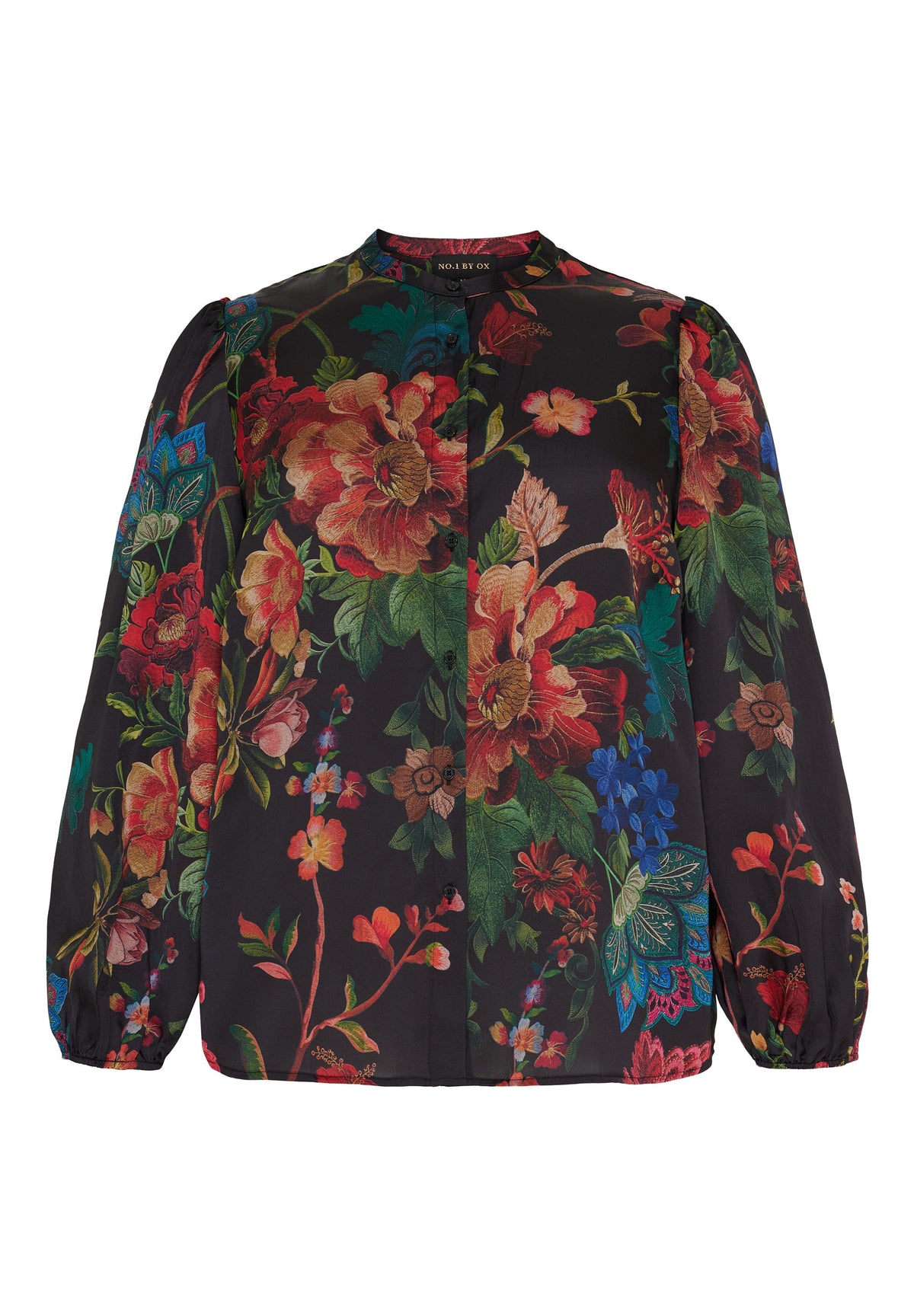 NO. 1 BY OX Skjorte med Høj Hals Skjorter Black w multicolored flowers
