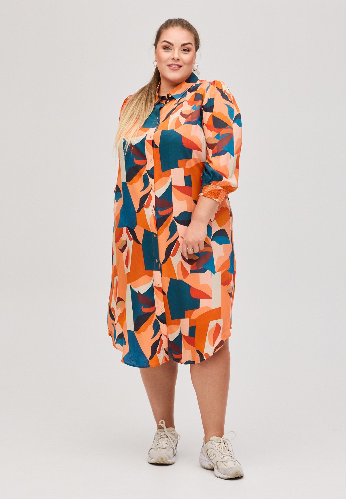 NO. 1 BY OX Skjortekjole med 3/4 ærmer Kjoler Graphic orange and blue pattern