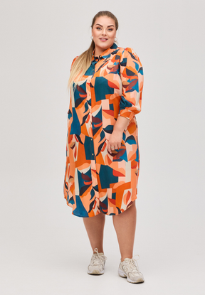 NO. 1 BY OX Skjortekjole med 3/4 ærmer Kjoler Graphic orange and blue pattern