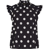 NO. 1 BY OX Sleeveless Blouse w flair edge Bluser Black w White Dots