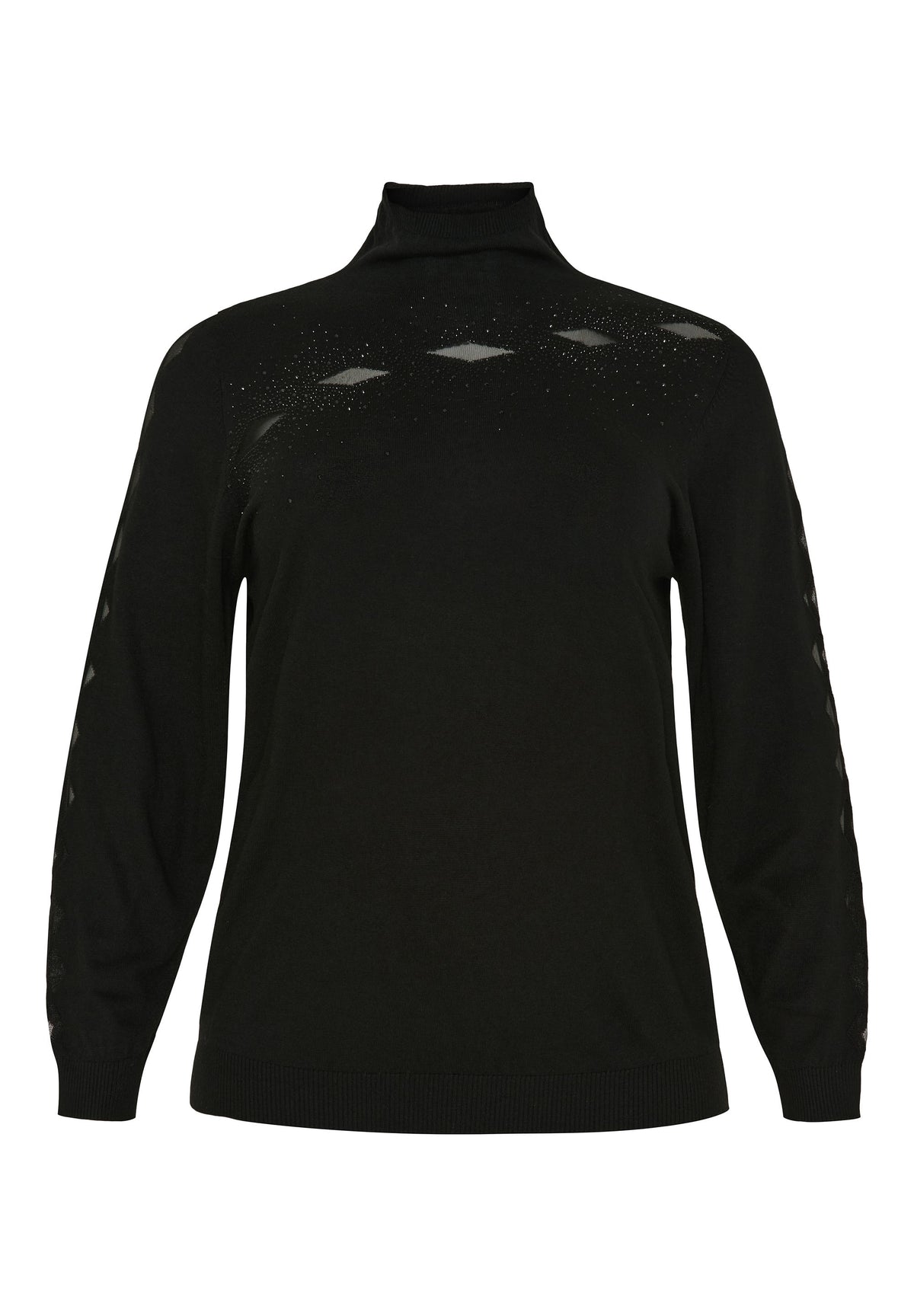 NO. 1 BY OX Stickad blus med polokrage och glitterdetaljer Tröjor Svart