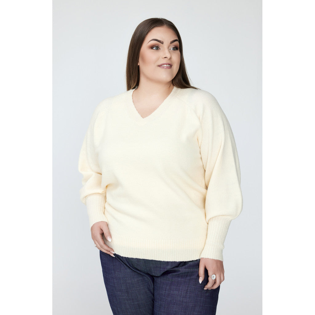 NO. 1 BY OX Striktrøje med V-udskæring Sweaters Cream White