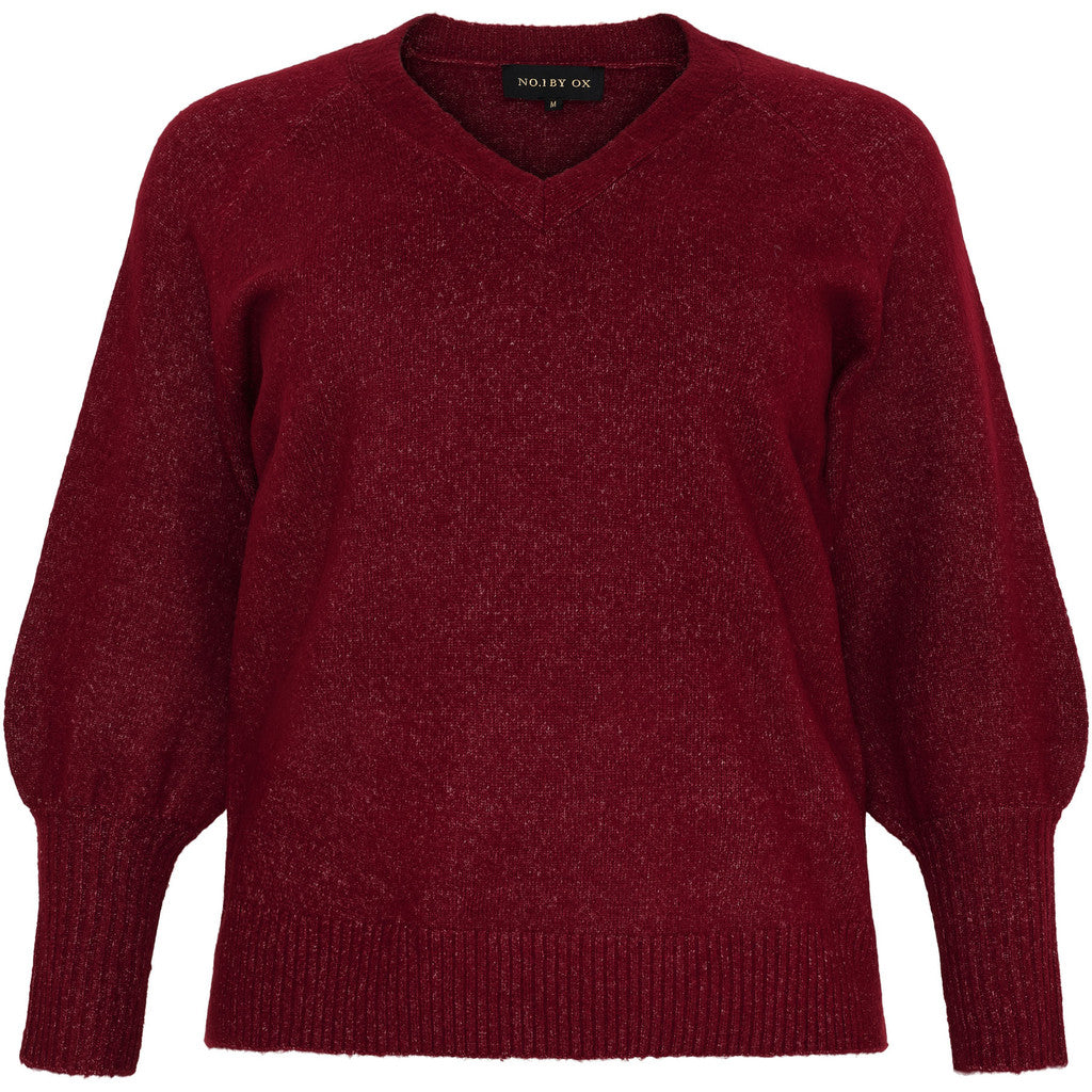 NO. 1 BY OX Striktrøje med V-udskæring Sweaters Syrah Red