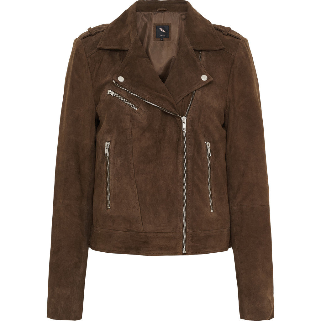 BTFCPH Suede Biker Jacket Jakker Chocolate Brown w. Silver acc.