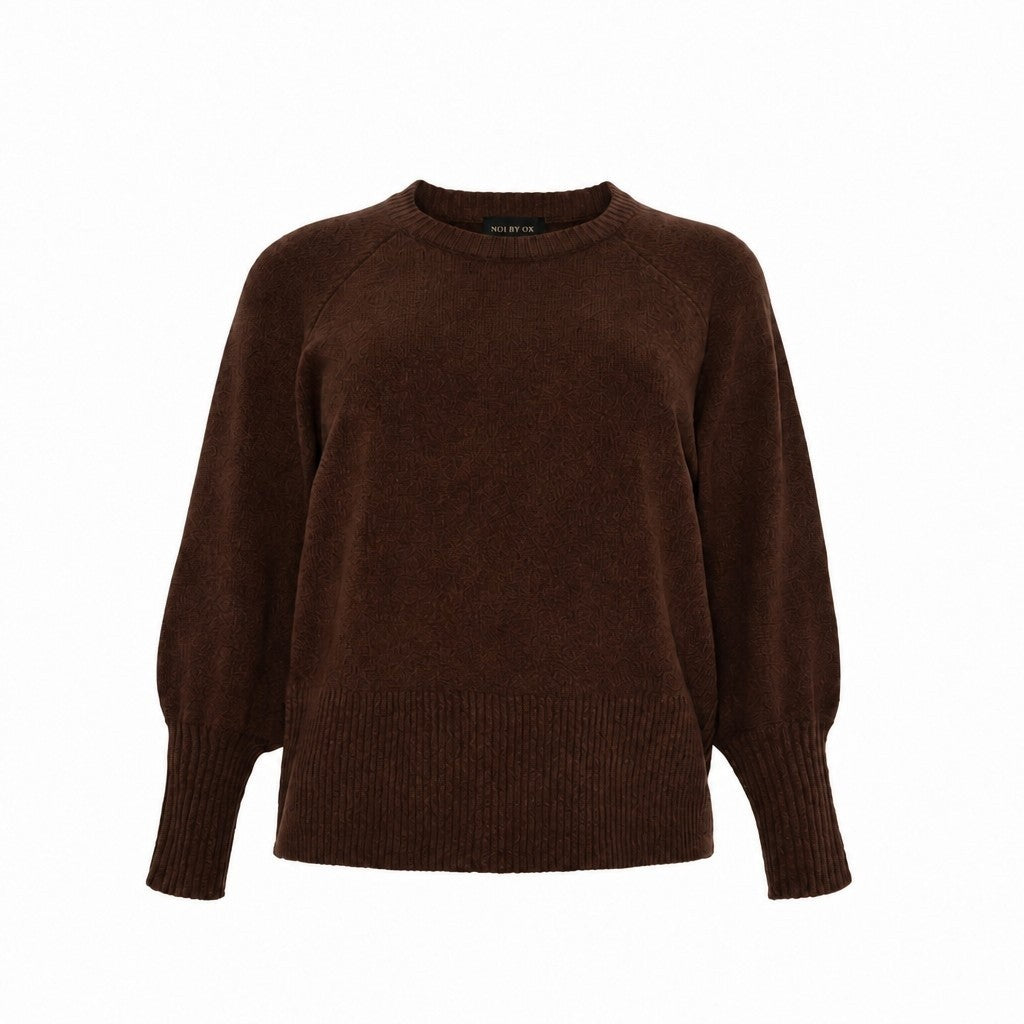NO. 1 BY OX Sweater O neck w Balloon Sleeves Sweaters Brown Stone