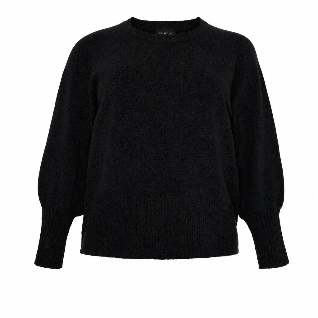 NO. 1 BY OX Sweater O neck w Balloon Sleeves Sweaters Sort