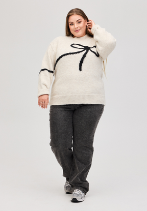 NO. 1 BY OX Sweater med sort sløjfe Sweaters Cream Mélange w Black bow