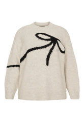 NO. 1 BY OX Sweater med sort sløjfe Sweaters Cream Mélange w Black bow
