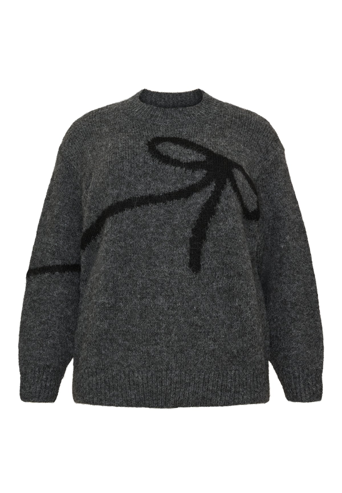 NO. 1 BY OX Sweater med sort sløjfe Sweaters Grey Mélange w Black bow