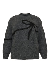 NO. 1 BY OX Sweater med sort sløjfe Sweaters Grey Mélange w Black bow