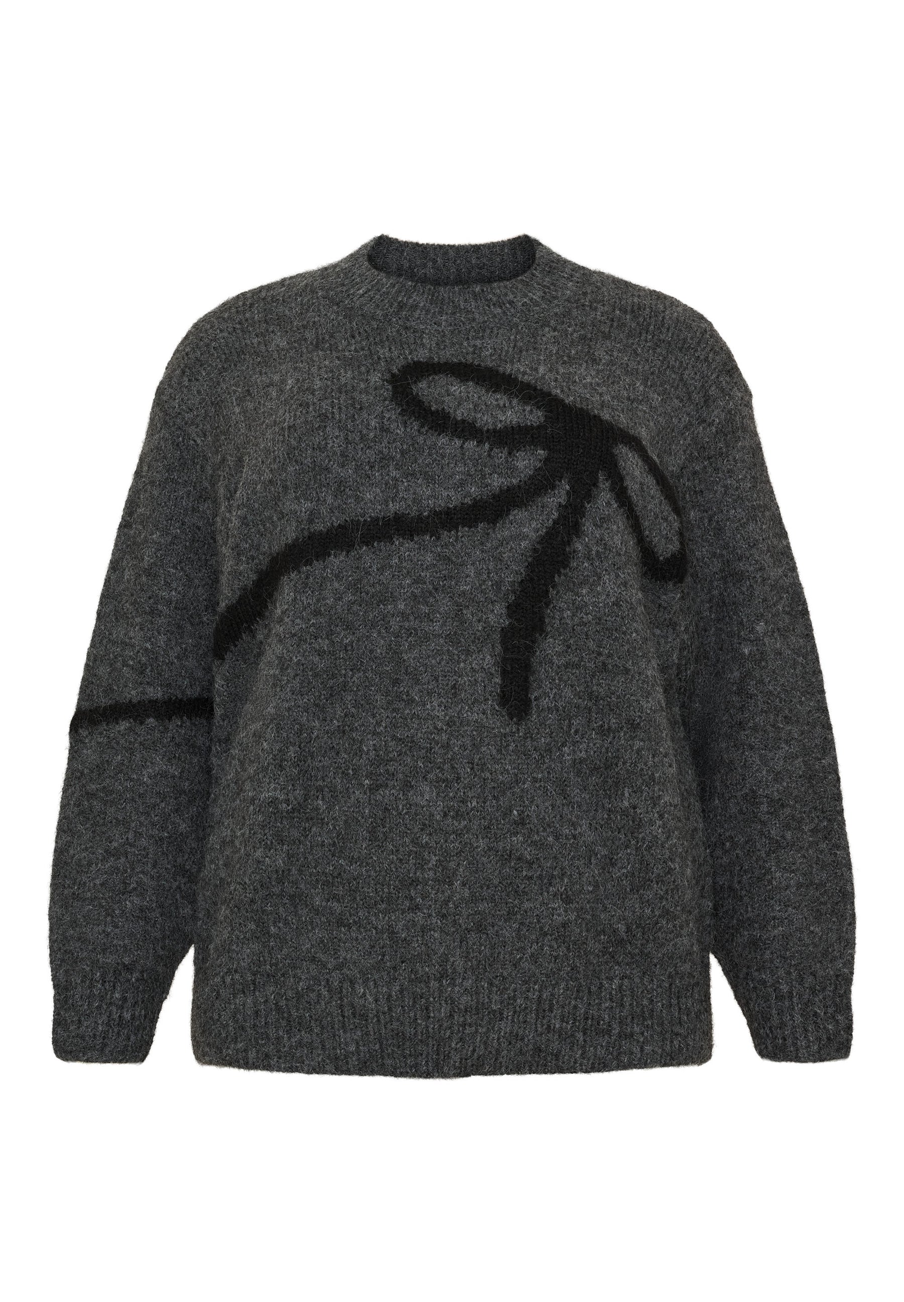 NO. 1 BY OX Sweater med sort sløjfe Sweaters Grey Mélange w Black bow