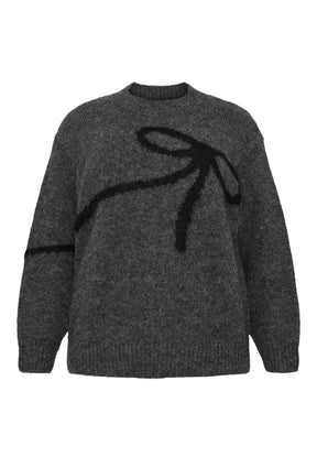 NO. 1 BY OX Sweater med sort sløjfe Sweaters Grey Mélange w Black bow