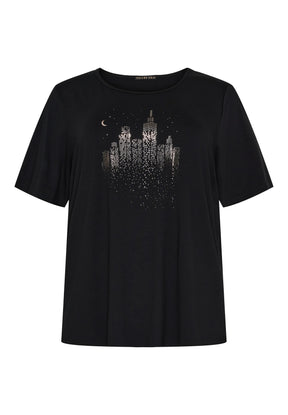 NO. 1 BY OX T-shirt SS, skyline silver foil T-shirts Sort